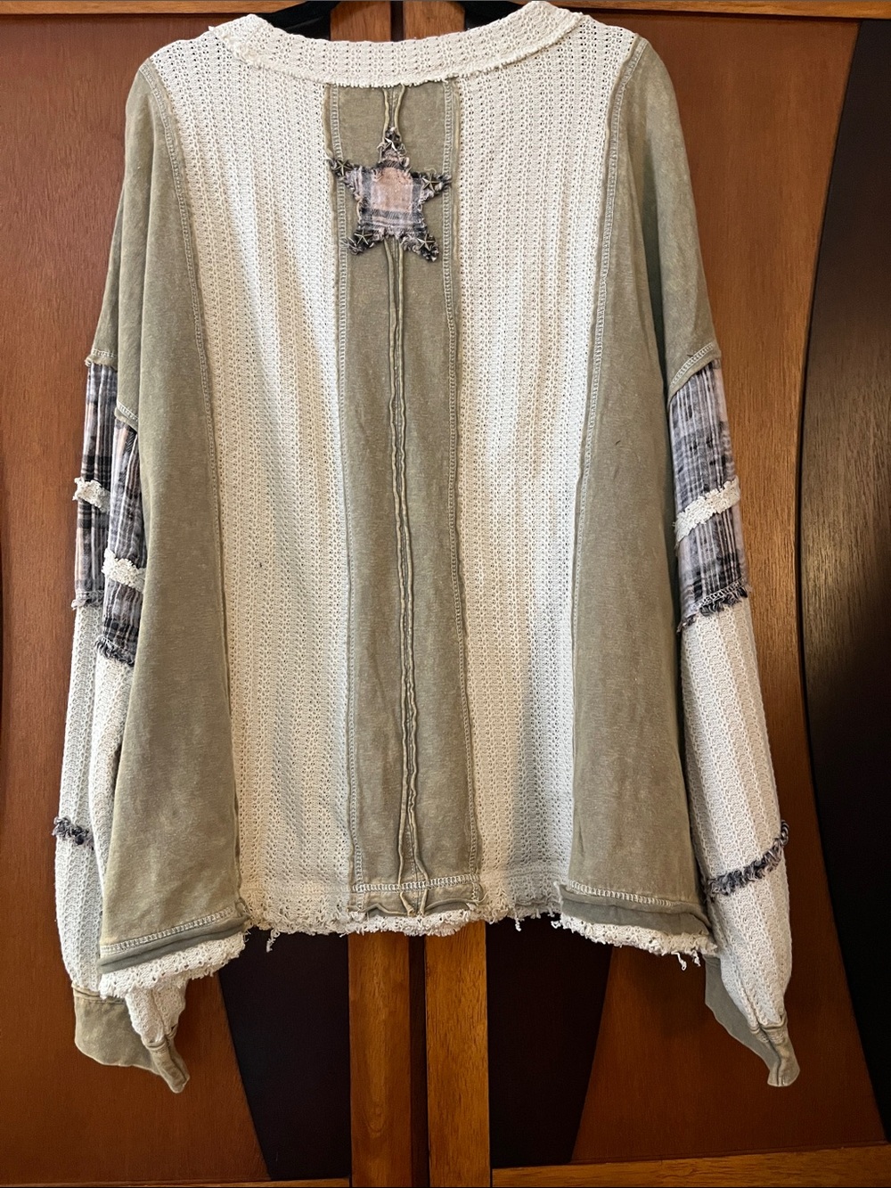 Oli & Hali Light Olive Star-Appliqué Crewneck Top w/Cream & Black Accents - Picture 9 of 14